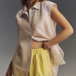 Maeve Sleeveless White Button-Up Blouse
